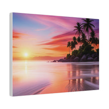 Breathtaking Sunset, Tropical Island, Palm trees Silhouetted, Colorful sky Stunning - Matte Canvas, Stretched, 0.75