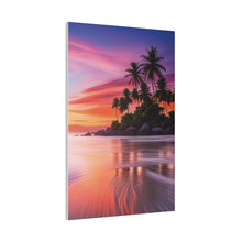 Breathtaking Sunset, Tropical Island, Palm trees Silhouetted, Colorful sky Stunning - Matte Canvas, Stretched, 0.75
