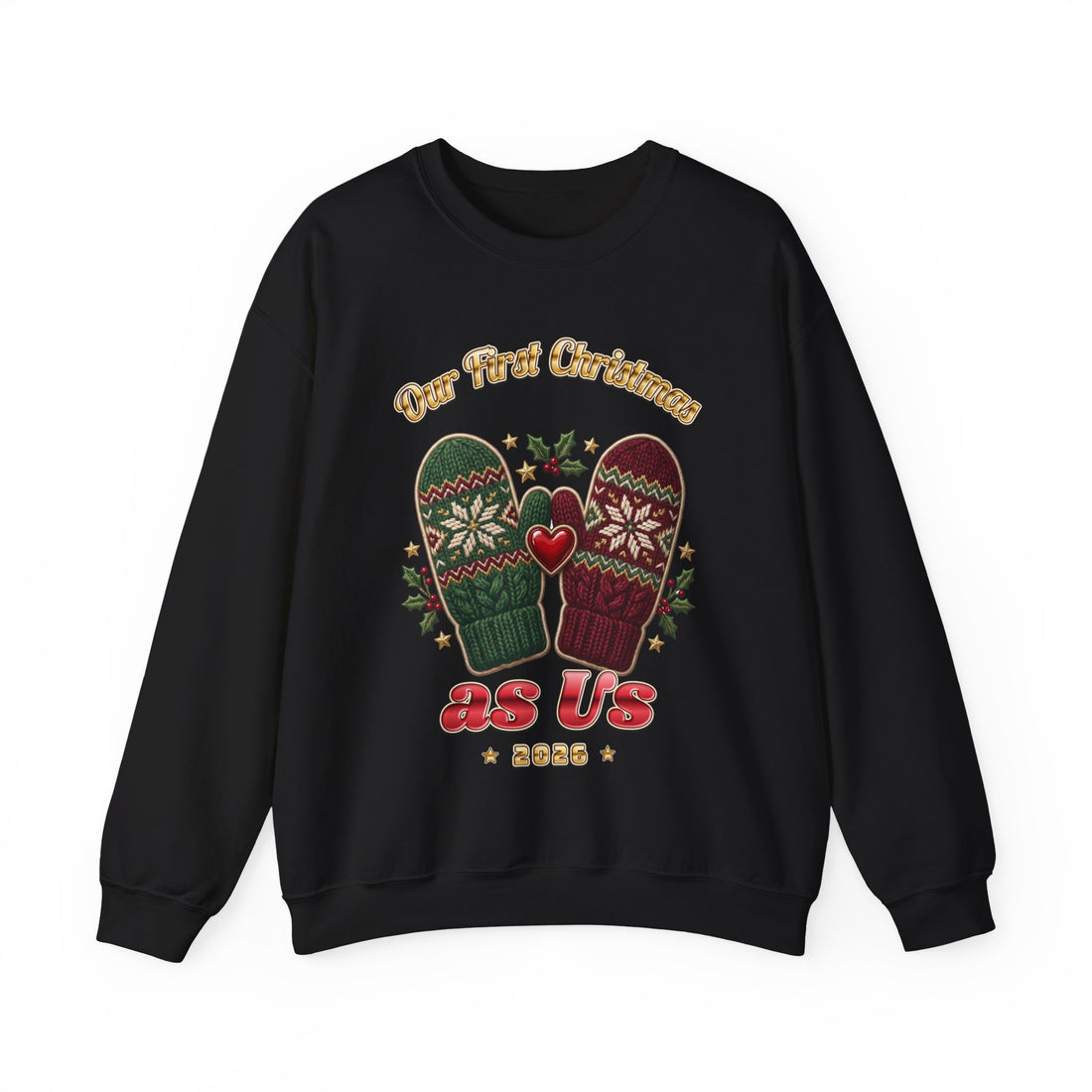 Our First Christmas as Us couples Christmas sweatshirt, dark color by Inkida, view 1