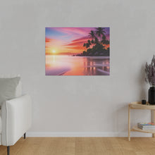 Breathtaking Sunset, Tropical Island, Palm trees Silhouetted, Colorful sky Stunning - Matte Canvas, Stretched, 0.75