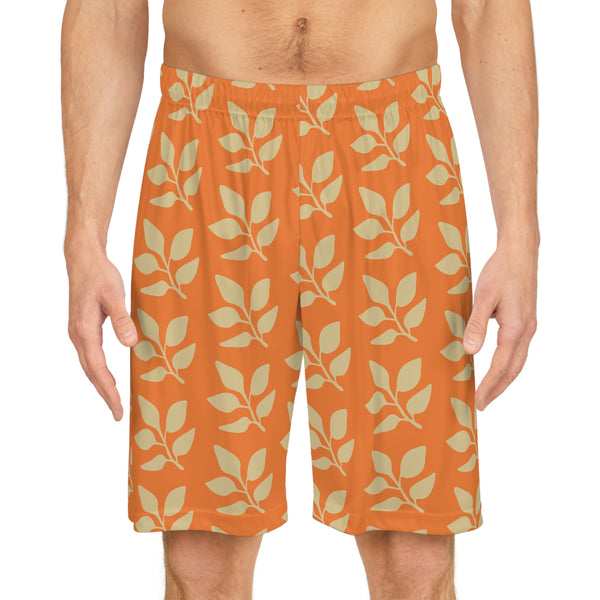 Orange Summer Flowers Basketball Shorts