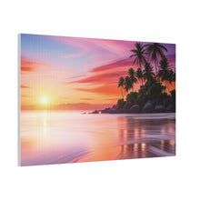 Breathtaking Sunset, Tropical Island, Palm trees Silhouetted, Colorful sky Stunning - Matte Canvas, Stretched, 0.75