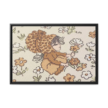 Vintage Girls Collecting Flowers Matte Canvas, Black Frame