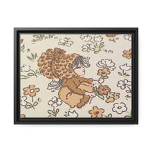 Vintage Girls Collecting Flowers Matte Canvas, Black Frame