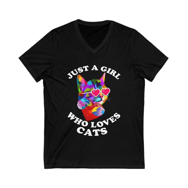Just A Girl Who Loves Cats Women's Jersey Short Sleeve V-Neck Tee