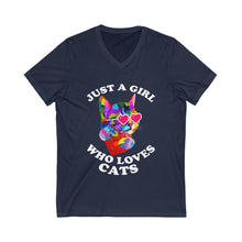 Just A Girl Who Loves Cats Women's Jersey Short Sleeve V-Neck Tee
