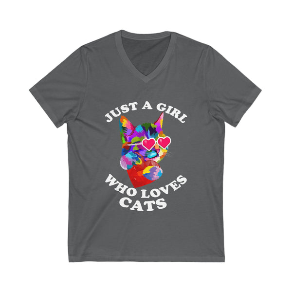 Just A Girl Who Loves Cats Women's Jersey Short Sleeve V-Neck Tee