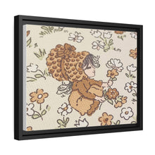 Vintage Girls Collecting Flowers Matte Canvas, Black Frame