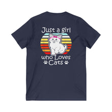 Just A Girl Who Loves Cats Women's Jersey Short Sleeve V-Neck Tee
