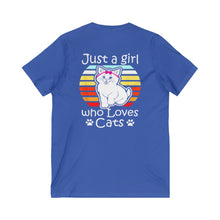Just A Girl Who Loves Cats Women's Jersey Short Sleeve V-Neck Tee
