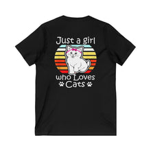 Just A Girl Who Loves Cats Women's Jersey Short Sleeve V-Neck Tee