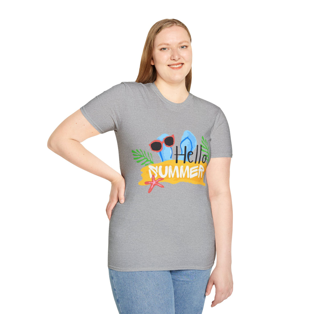 Hello Summer & Tiger in Back Unisex Softstyle T-Shirt