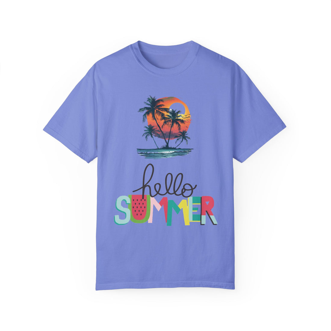 Hello Summer Sunset - Unisex Garment-Dyed T-shirt