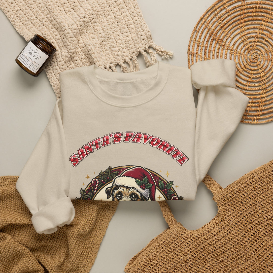 funny dog Christmas sweatshirt Santa's Favorite Snack Thief by Inkida, view 13