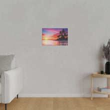 Breathtaking Sunset, Tropical Island, Palm trees Silhouetted, Colorful sky Stunning - Matte Canvas, Stretched, 0.75