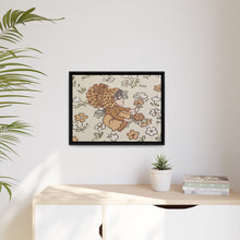 Vintage Girls Collecting Flowers Matte Canvas, Black Frame