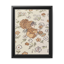 Vintage Girls Collecting Flowers Matte Canvas, Black Frame