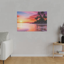 Breathtaking Sunset, Tropical Island, Palm trees Silhouetted, Colorful sky Stunning - Matte Canvas, Stretched, 0.75