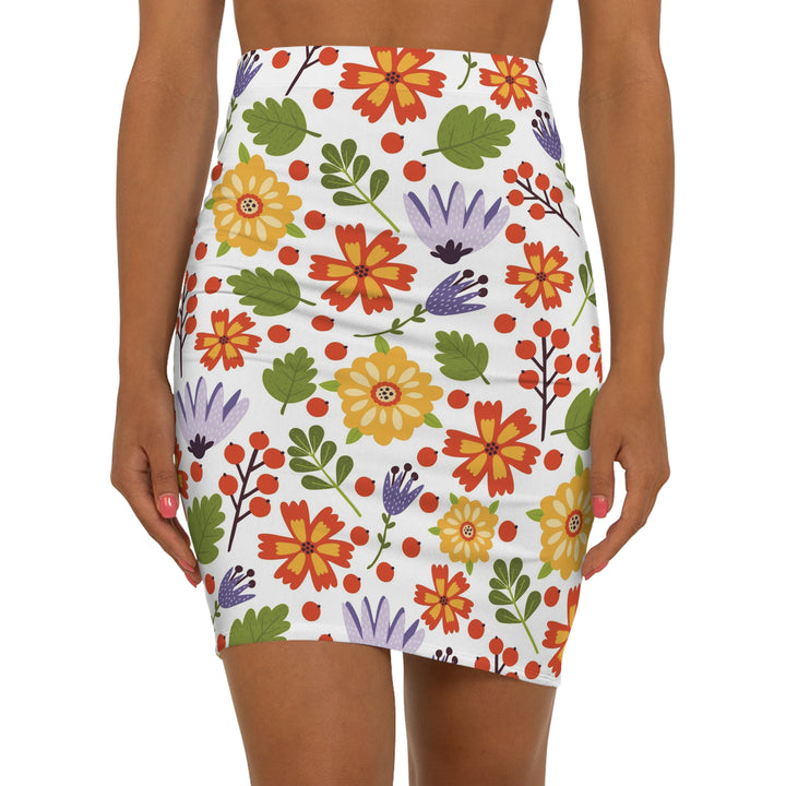 Summer Patterned Colorful Flowers Mid-Waist Pencil Skirt