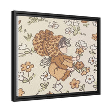Vintage Girls Collecting Flowers Matte Canvas, Black Frame