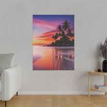 Breathtaking Sunset, Tropical Island, Palm trees Silhouetted, Colorful sky Stunning - Matte Canvas, Stretched, 0.75