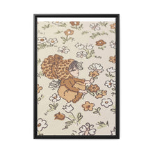 Vintage Girls Collecting Flowers Matte Canvas, Black Frame