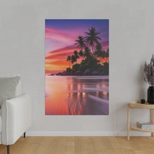 Breathtaking Sunset, Tropical Island, Palm trees Silhouetted, Colorful sky Stunning - Matte Canvas, Stretched, 0.75