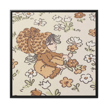 Vintage Girls Collecting Flowers Matte Canvas, Black Frame