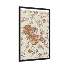 Vintage Girls Collecting Flowers Matte Canvas, Black Frame
