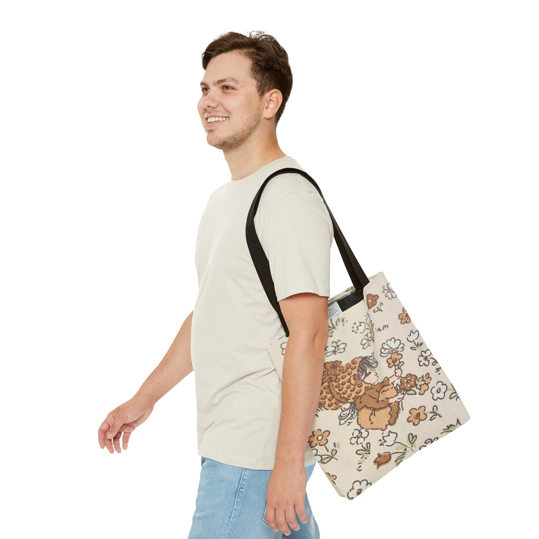 Vintage Girls Collecting Flowers Trending Tote Bag