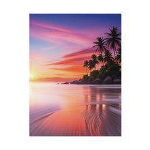 Breathtaking Sunset, Tropical Island, Palm trees Silhouetted, Colorful sky Stunning - Matte Canvas, Stretched, 0.75