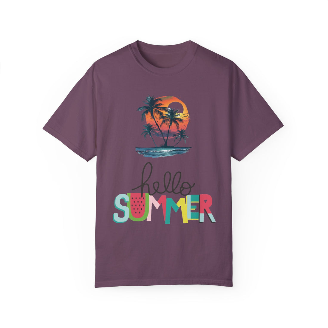 Hello Summer Sunset - Unisex Garment-Dyed T-shirt
