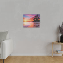 Breathtaking Sunset, Tropical Island, Palm trees Silhouetted, Colorful sky Stunning - Matte Canvas, Stretched, 0.75