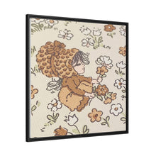 Vintage Girls Collecting Flowers Matte Canvas, Black Frame