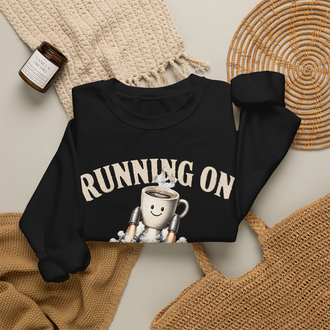 Running On Cold Air and Coffee Rocket Mug Sweatshirt