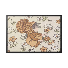 Vintage Girls Collecting Flowers Matte Canvas, Black Frame