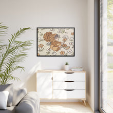 Vintage Girls Collecting Flowers Matte Canvas, Black Frame