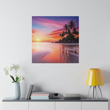 Breathtaking Sunset, Tropical Island, Palm trees Silhouetted, Colorful sky Stunning - Matte Canvas, Stretched, 0.75