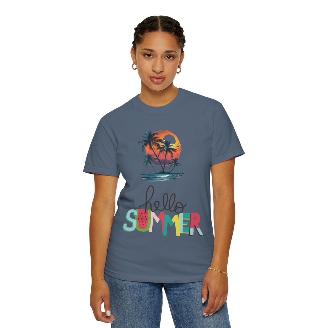 Hello Summer Sunset - Unisex Garment-Dyed T-shirt