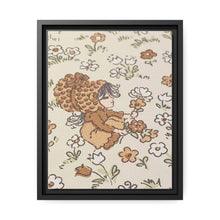 Vintage Girls Collecting Flowers Matte Canvas, Black Frame
