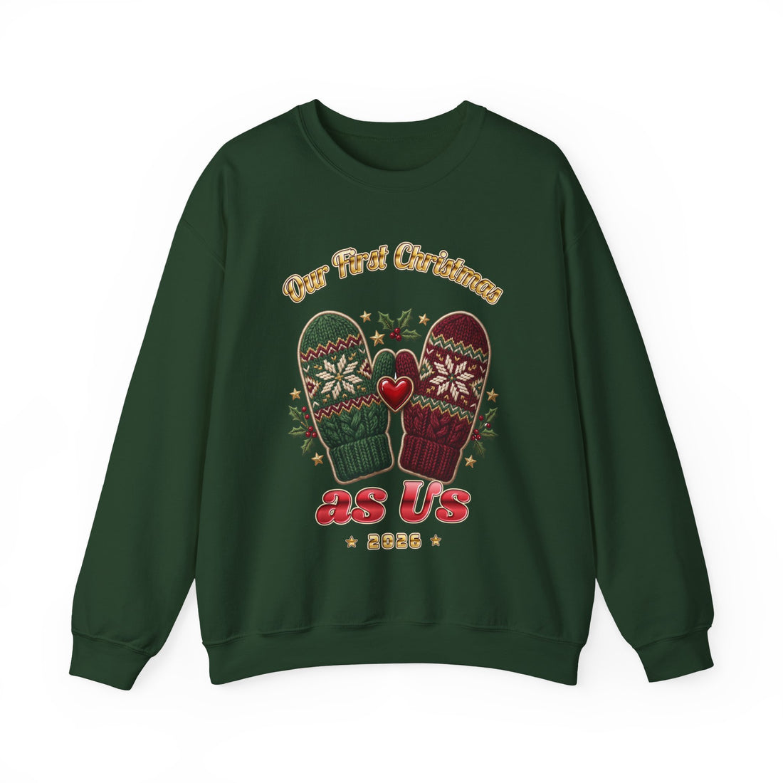 Our First Christmas as Us couples Christmas sweatshirt, dark color by Inkida, view 3