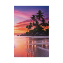 Breathtaking Sunset, Tropical Island, Palm trees Silhouetted, Colorful sky Stunning - Matte Canvas, Stretched, 0.75