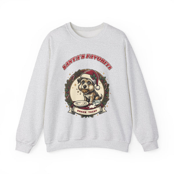 funny dog Christmas sweatshirt Santa's Favorite Snack Thief by Inkida, view 2