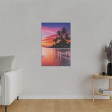 Breathtaking Sunset, Tropical Island, Palm trees Silhouetted, Colorful sky Stunning - Matte Canvas, Stretched, 0.75