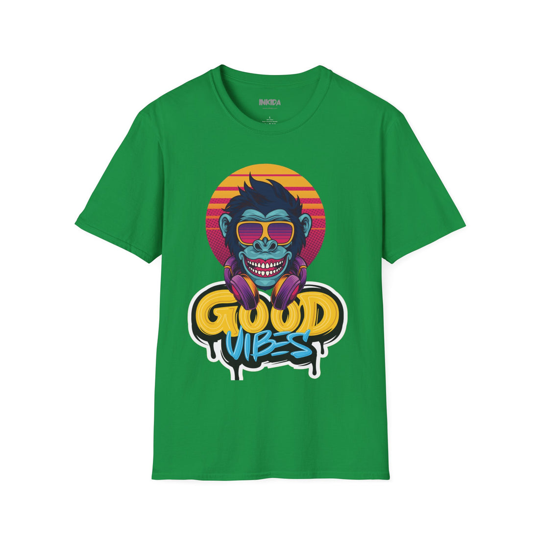 Good Vibes colorful graphic t-shirt by Inkida, view 3
