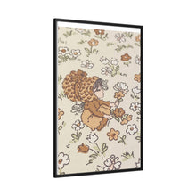 Vintage Girls Collecting Flowers Matte Canvas, Black Frame