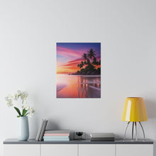 Breathtaking Sunset, Tropical Island, Palm trees Silhouetted, Colorful sky Stunning - Matte Canvas, Stretched, 0.75