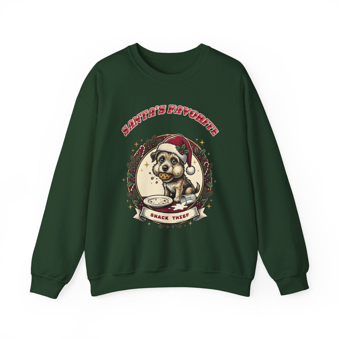 funny dog Christmas sweatshirt Santa's Favorite Snack Thief, dark color by Inkida, view 3