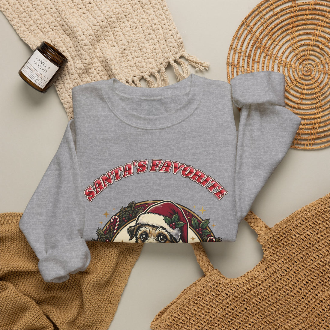 funny dog Christmas sweatshirt Santa's Favorite Snack Thief by Inkida, view 16