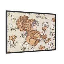 Vintage Girls Collecting Flowers Matte Canvas, Black Frame